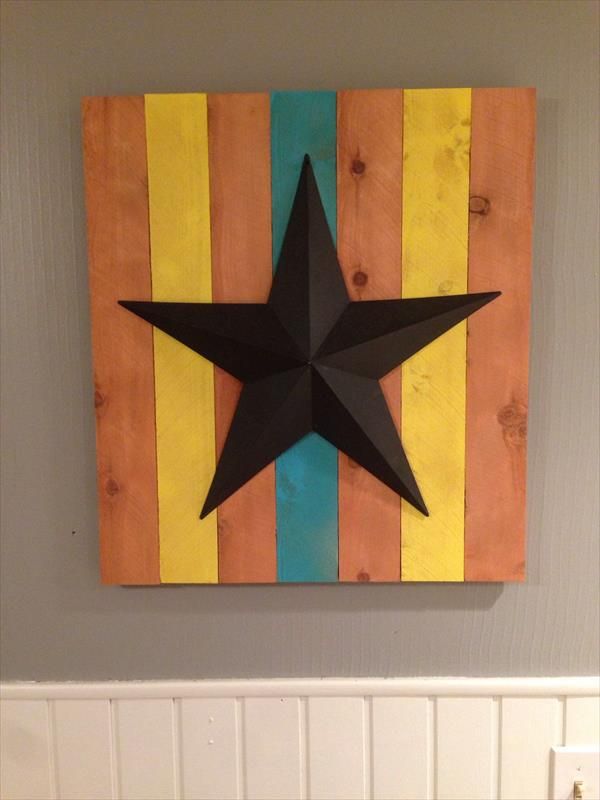 pallet wall art with metal star accent