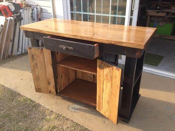 handcrafted pallet and lumber kitchen island