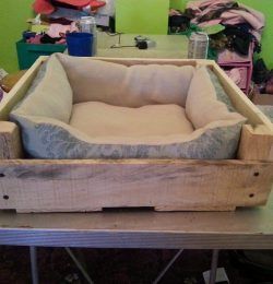 wooden pallet dog bed with cushion