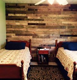 handcrafted wooden pallet headboard wall