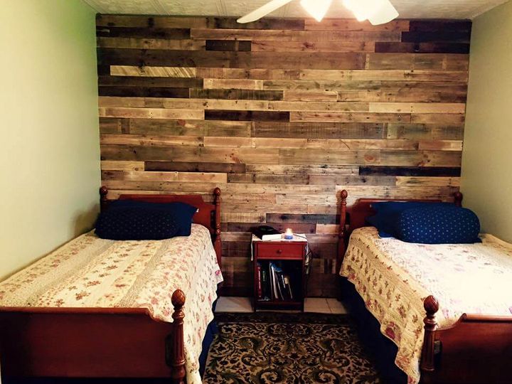 handcrafted wooden pallet headboard wall