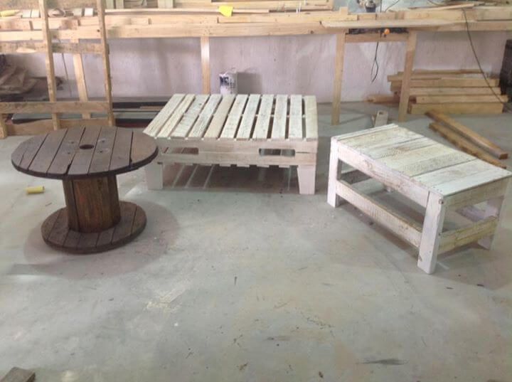 wooden pallet and spool tables