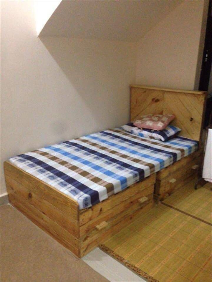 recycled pallet toddler bed with drawers