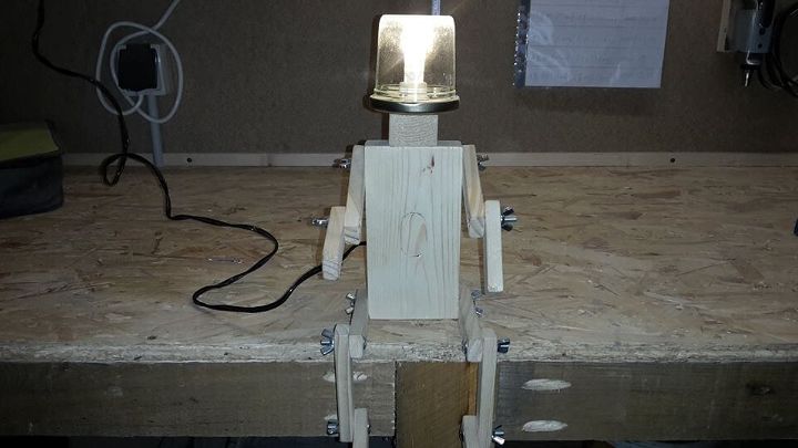 handcrafted wooden pallet robot light lamp