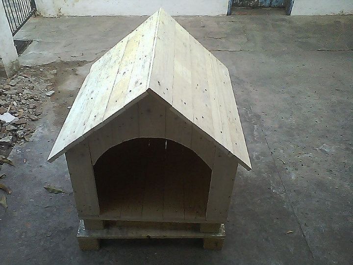 rustic wooden pallet doghouse