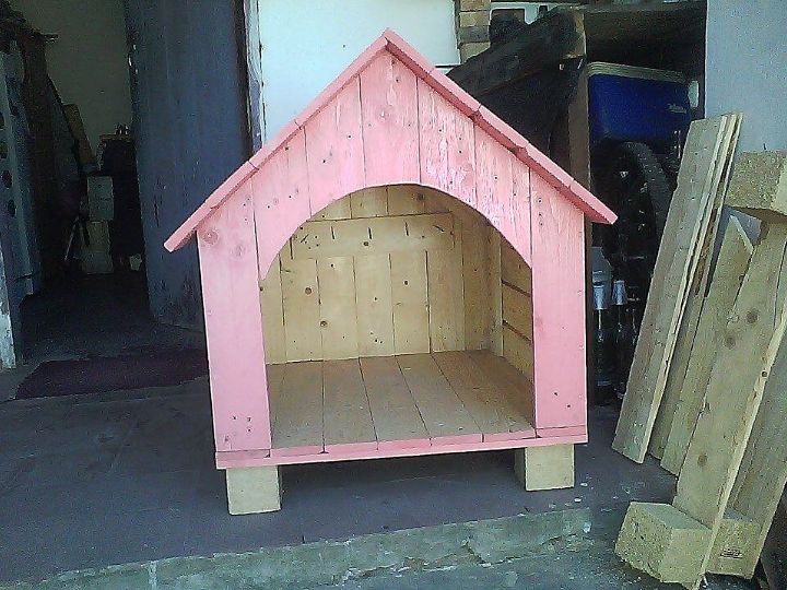wooden pallet pink painted doghouse