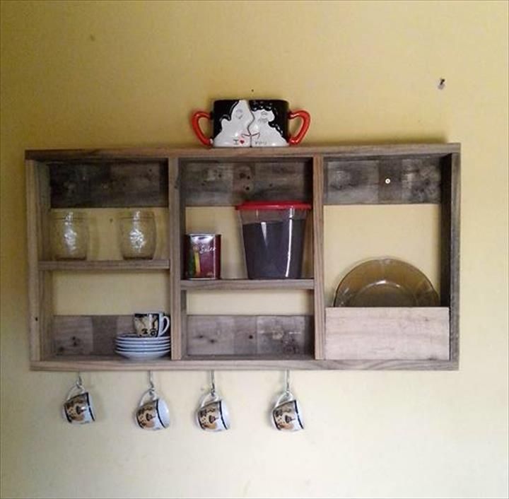 wall hanging pallet tea rack with hooks