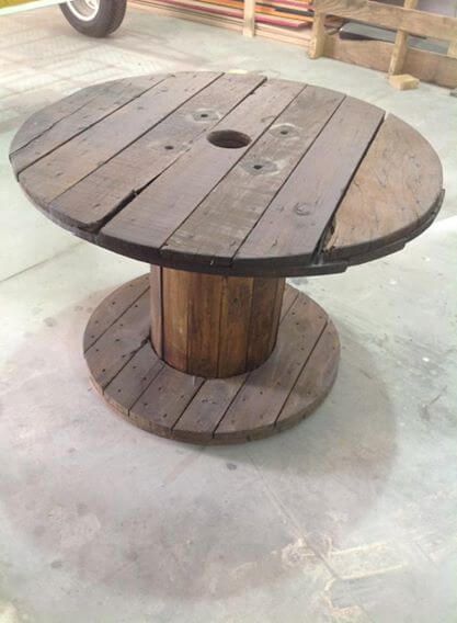 wooden cable spool coffee table