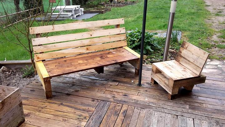 pallet bench with small chair