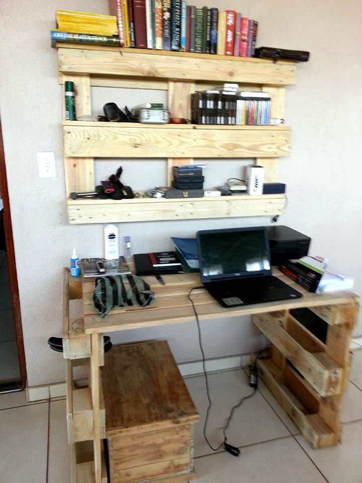 recycled pallet computer desk and bookshelf