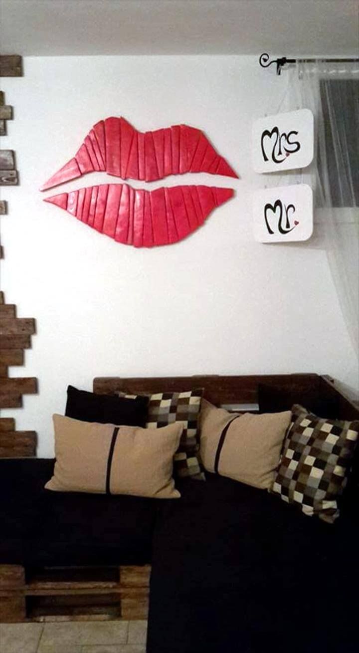 pallet living room wall paneling and lip wall art