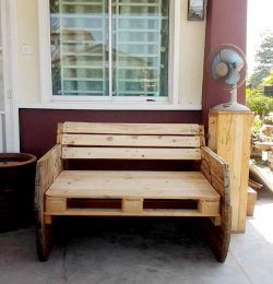 custom wooden pallet and spool bench