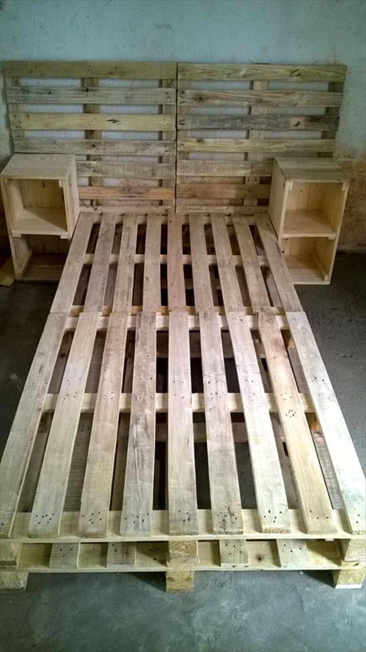 diy pallet bed with headboard with side tables