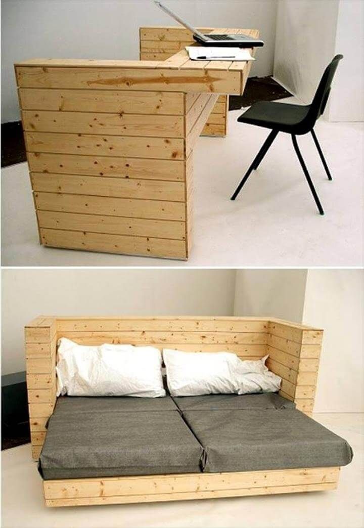wooden pallet desk and sofa bed