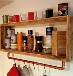 pallet and metal pipe kitchen tea rack
