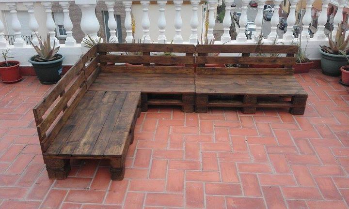 low-cost wooden pallet terrace or patio furniture
