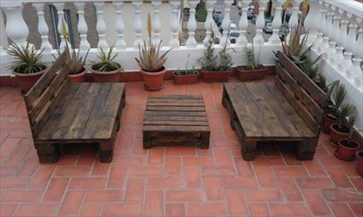 upcycled wooden pallet terrace or garden furniture