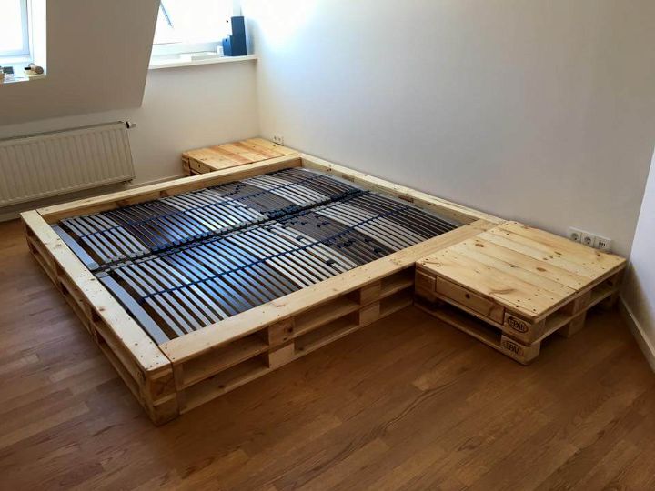 pallet platform bed with nightstands