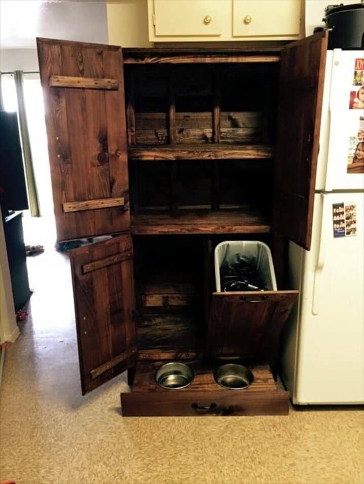 wooden pallet cabinet with storage bin
