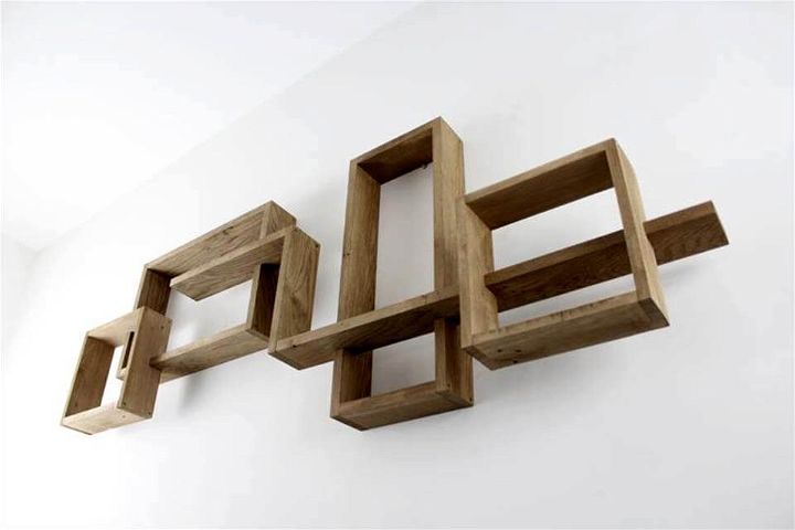 art style pallet living room geometrical wall shelves