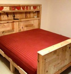 handcrafted wooden pallet bed with headboard and foot-board