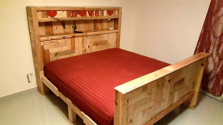 handcrafted wooden pallet bed with headboard and foot-board