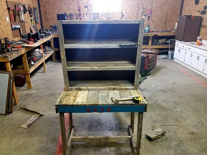 recycled pallet computer desk with separate shelving unit