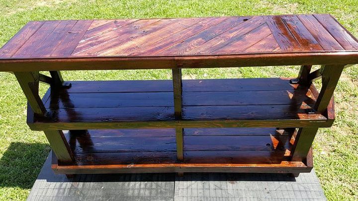 handcrafted wooden pallet console