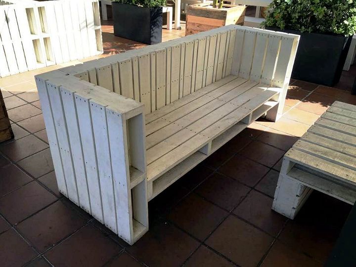 white painted pallet block style couch