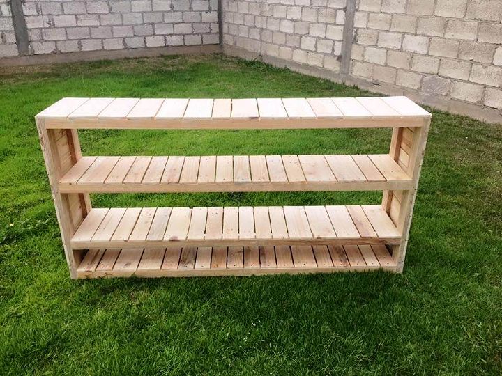 wooden pallet console with 3 shelf underneath