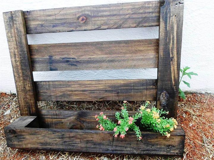 rustic wooden pallet planter shelf