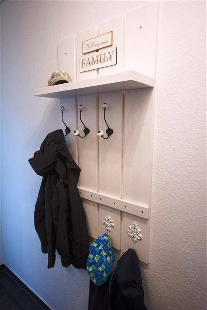 low-cost white painted pallet wall hooks