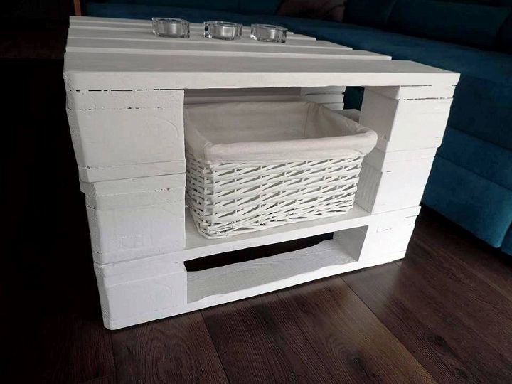 custom-built chic white pallet coffee table