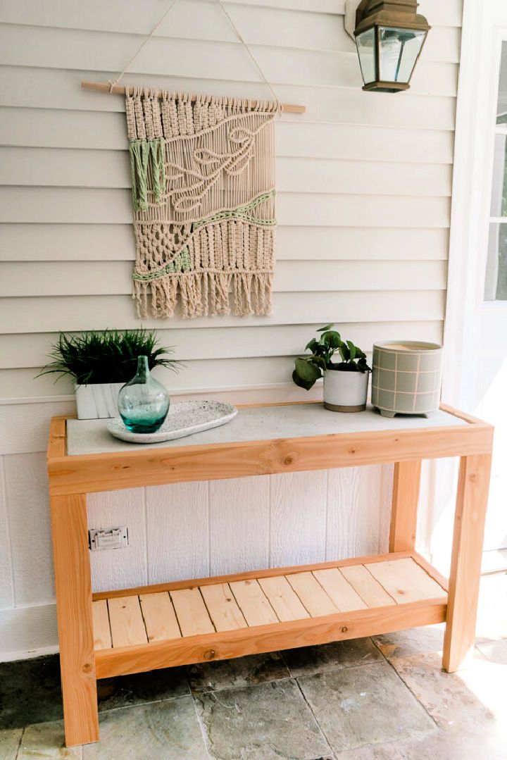 Outdoor Console Table With a Cement Tabletop