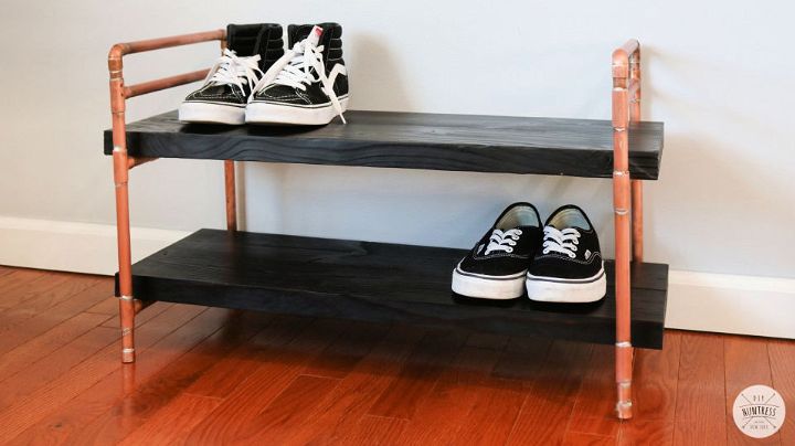 Wall Mounted Solid Wood and Pipe Shoe Rack 