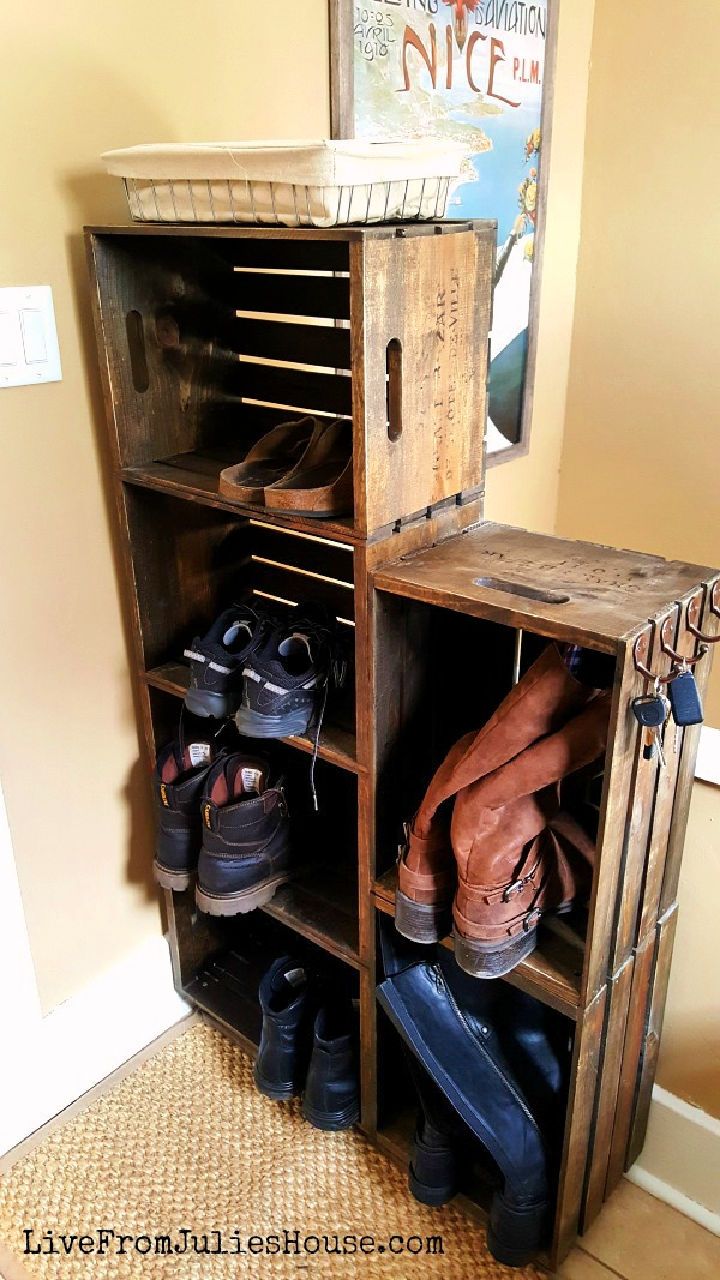 DIY Wooden Crate Shoe Rack