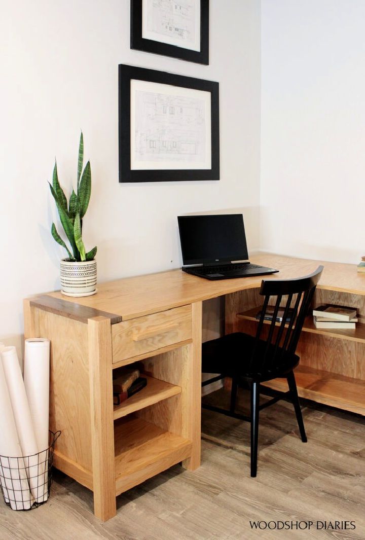 DIY L-Shaped Desk With Shelves