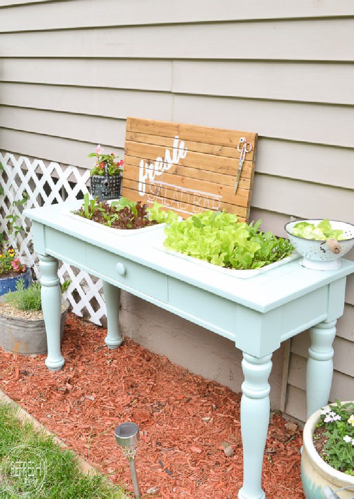 Raised Garden Bed From an Old Sofa Table