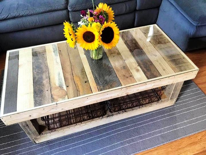 Custom Pallet Coffee Table with Glass Top